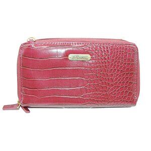 Buxton Burgundy Wallet Double Zip Compartments Croc Design Purse ID Card Slots
